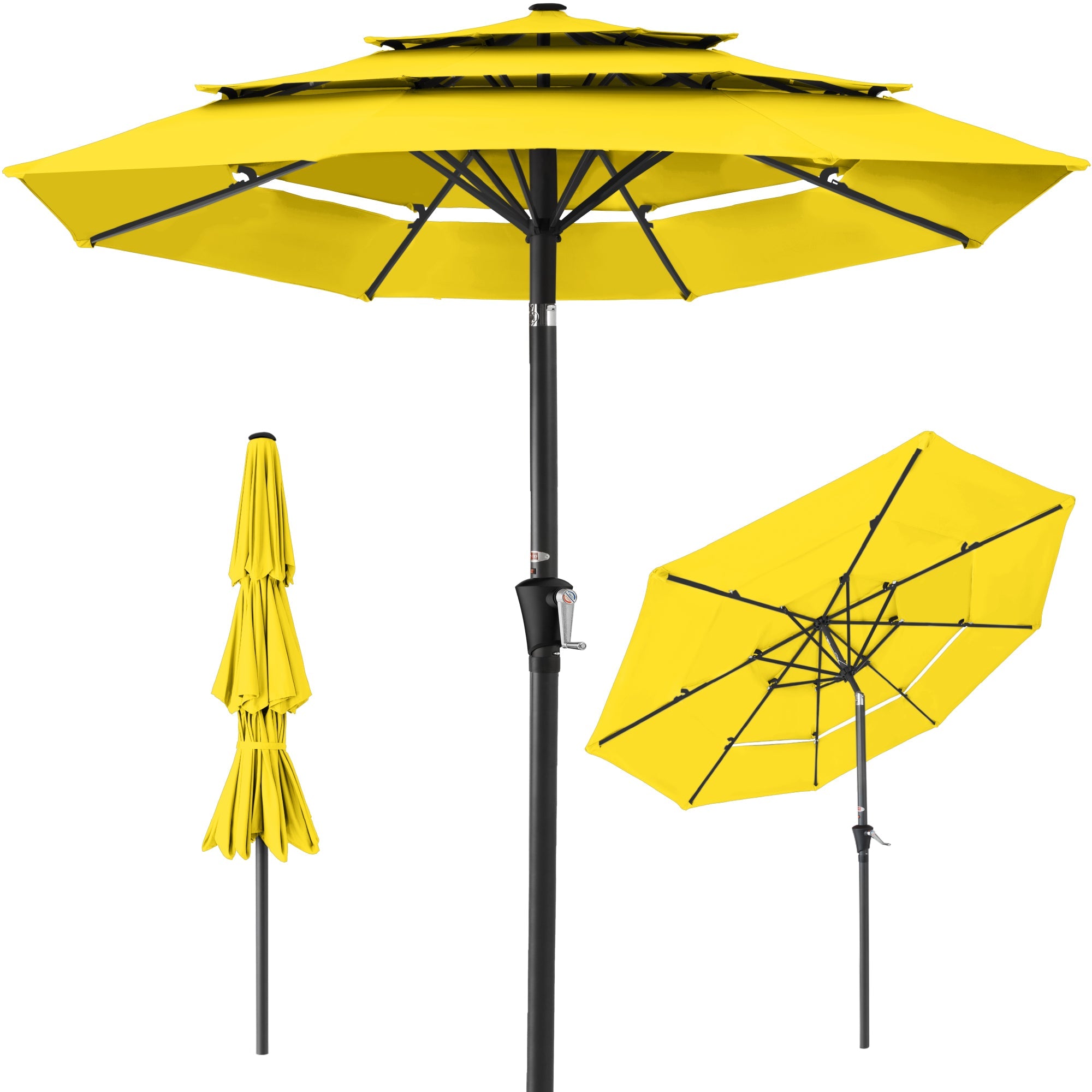 3-Tier Patio Umbrella w/ Tilt Adjustment, Crank - 10ft - Yellow