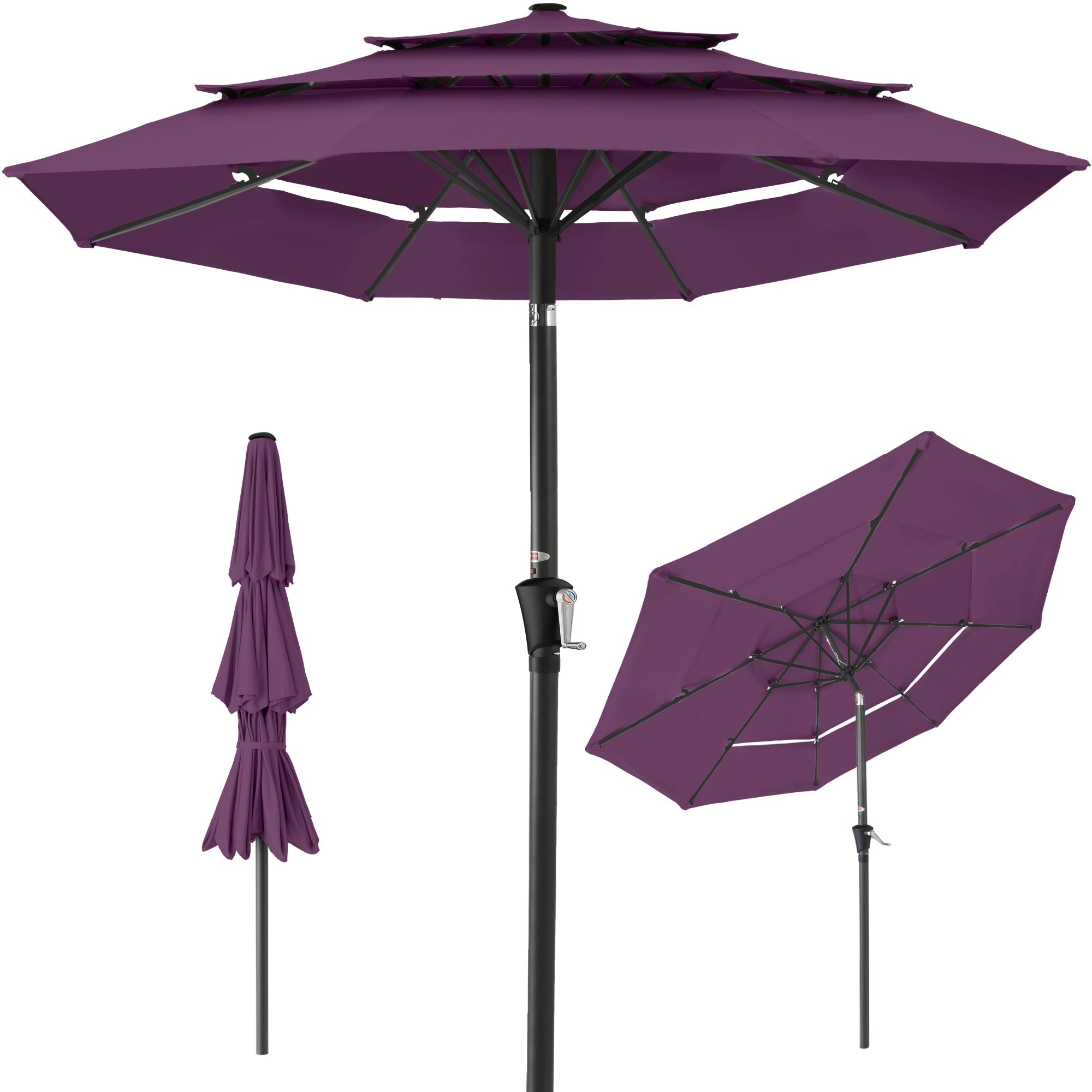 3-Tier Patio Umbrella w/ Tilt Adjustment, Crank - 10ft - Amethyst Purple