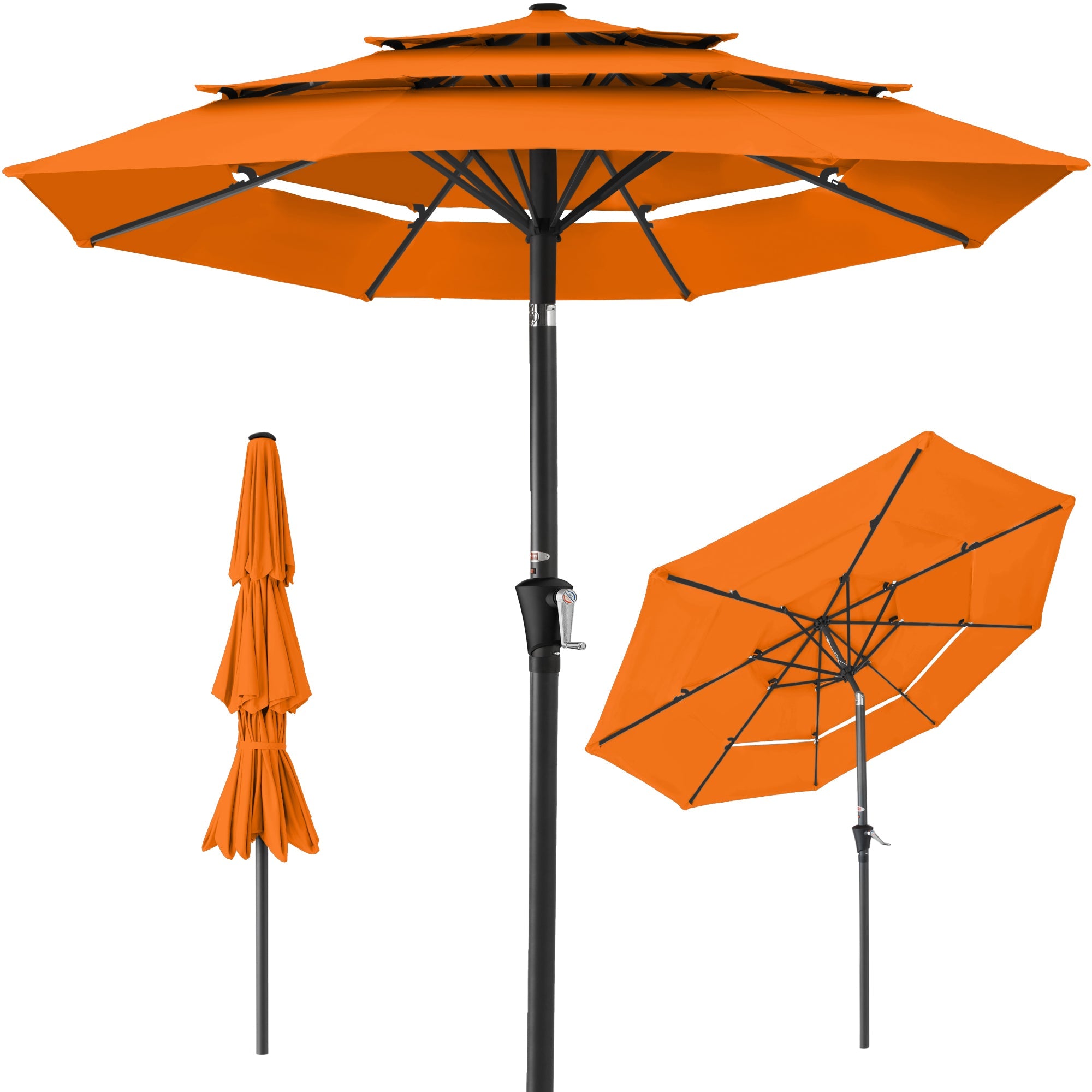 3-Tier Patio Umbrella w/ Tilt Adjustment, Crank - 10ft - Orange