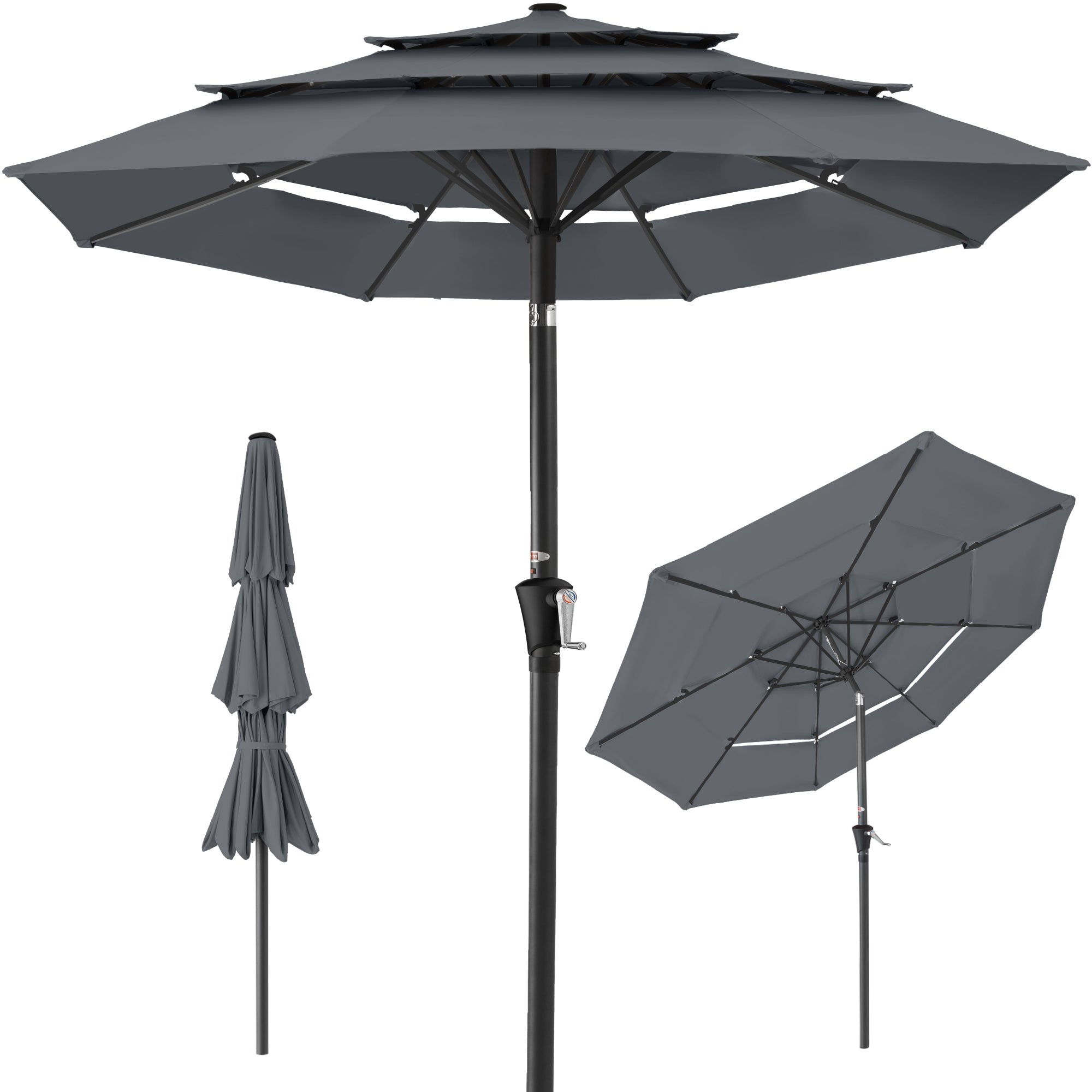 3-Tier Patio Umbrella w/ Tilt Adjustment, Crank - 10ft - Slate
