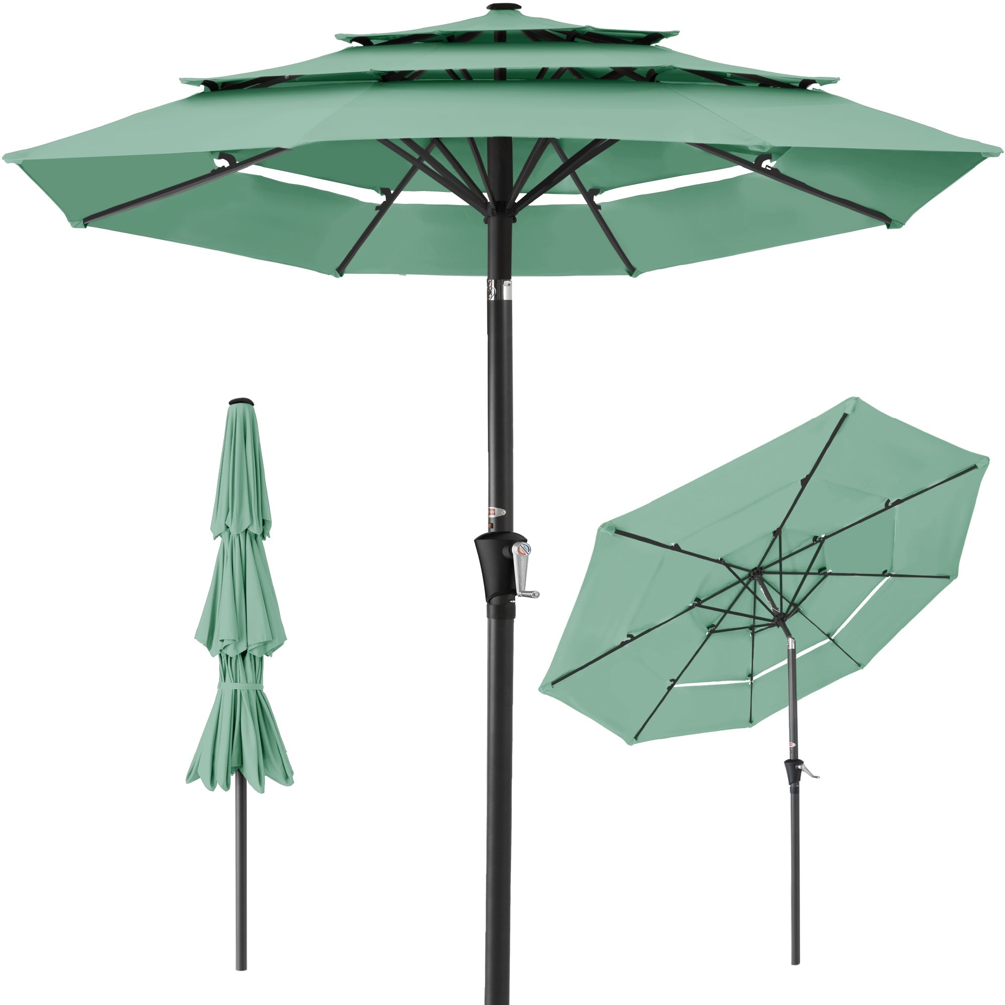 3-Tier Patio Umbrella w/ Tilt Adjustment, Crank - 10ft - Seaglass