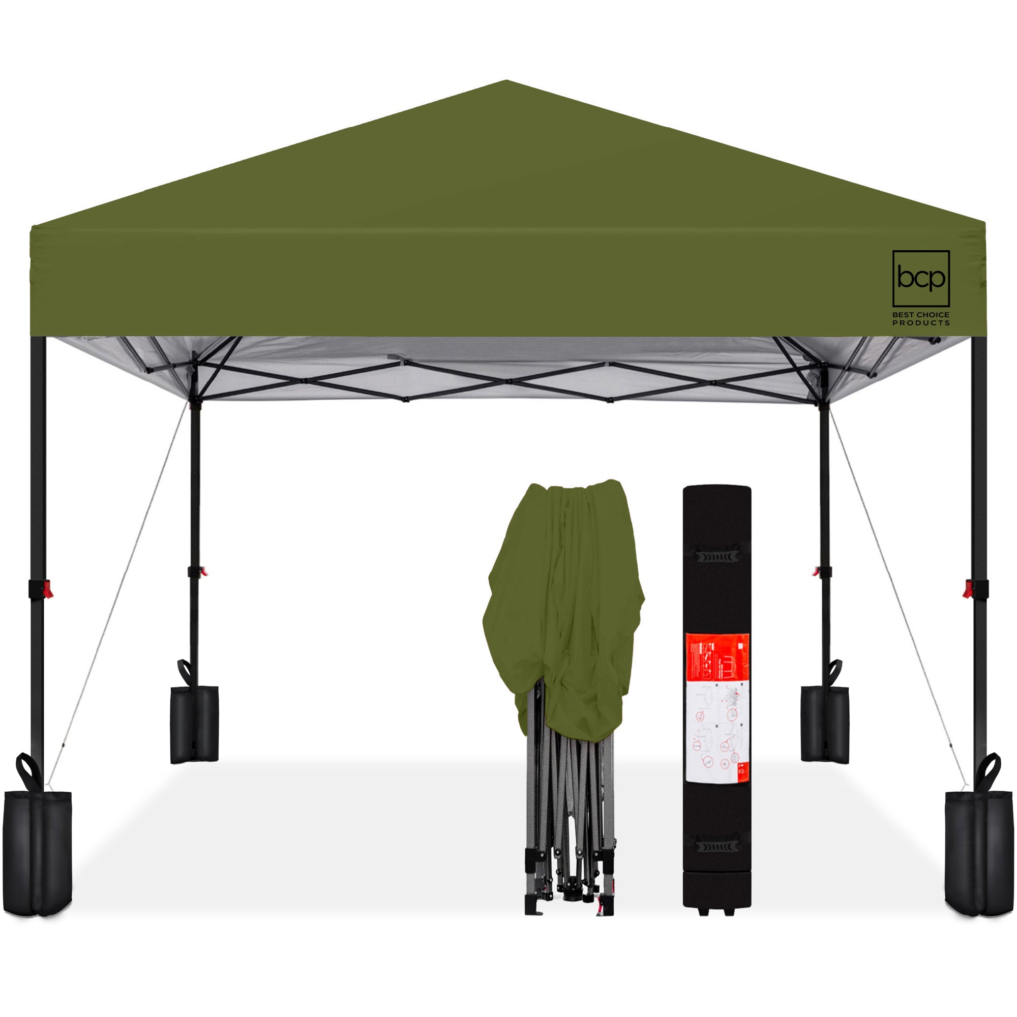 One-Person Setup Instant Pop Up Canopy w/ Case, 4 Weight Bags - 12x12ft - Olive Green