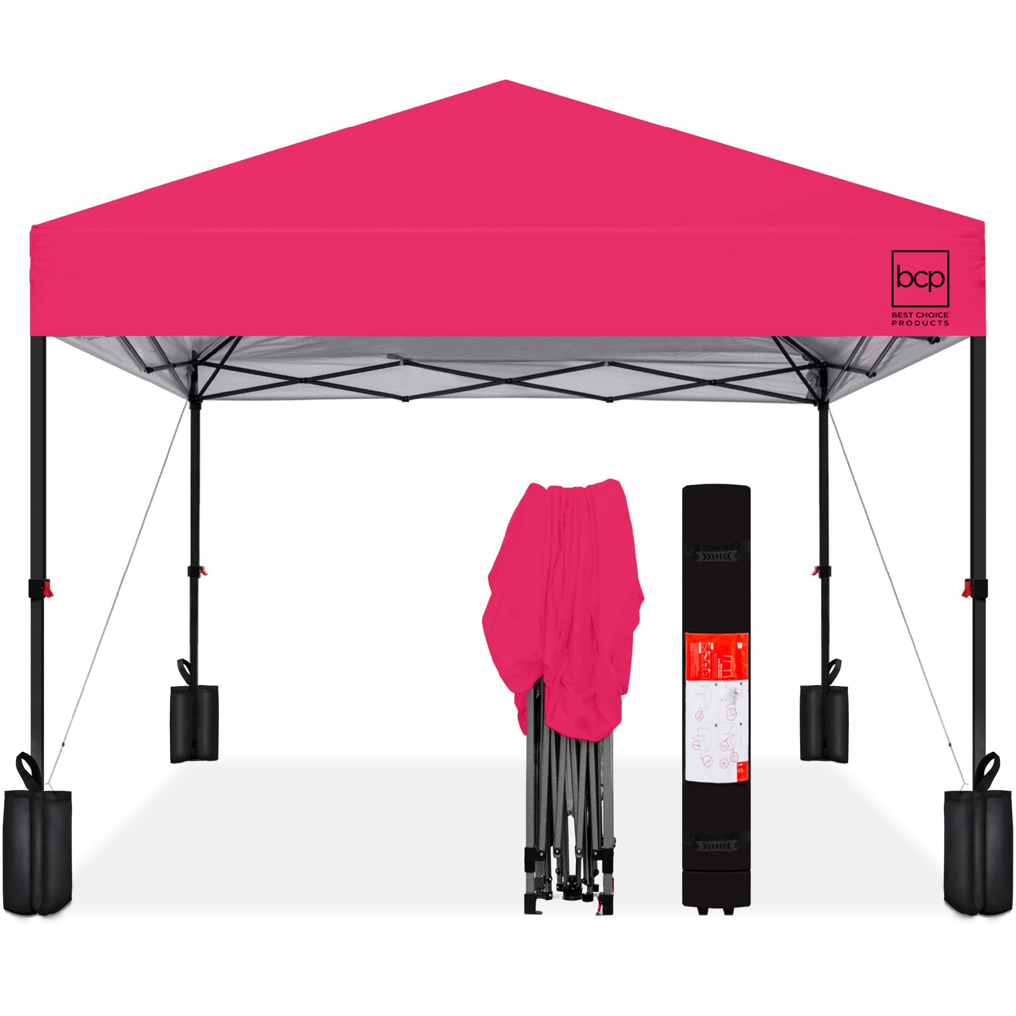 One-Person Setup Instant Pop Up Canopy w/ Case, 4 Weight Bags - 12x12ft - Hot Pink