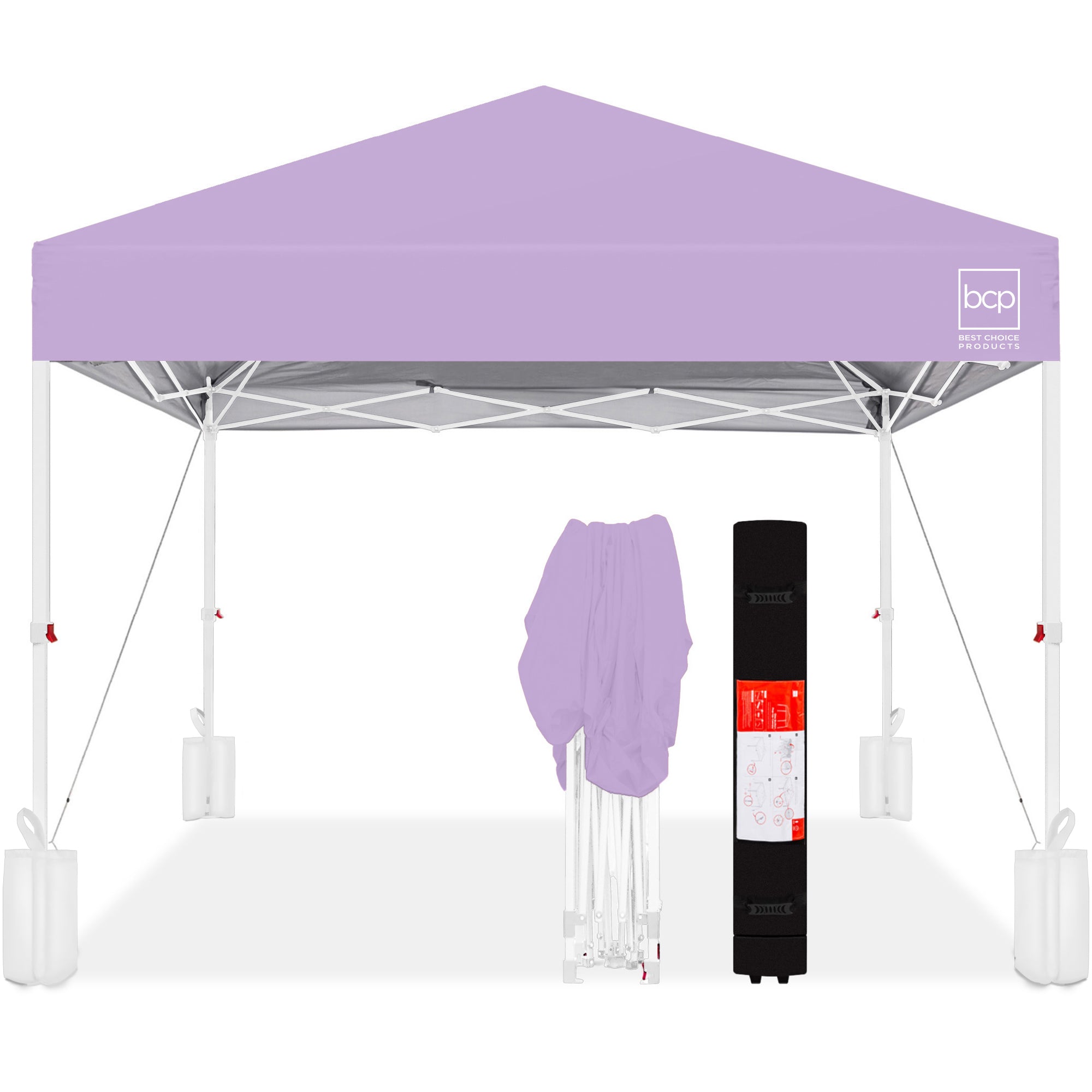 One-Person Setup Instant Pop Up Canopy w/ Case, 4 Weight Bags - 12x12ft - Lilac/White