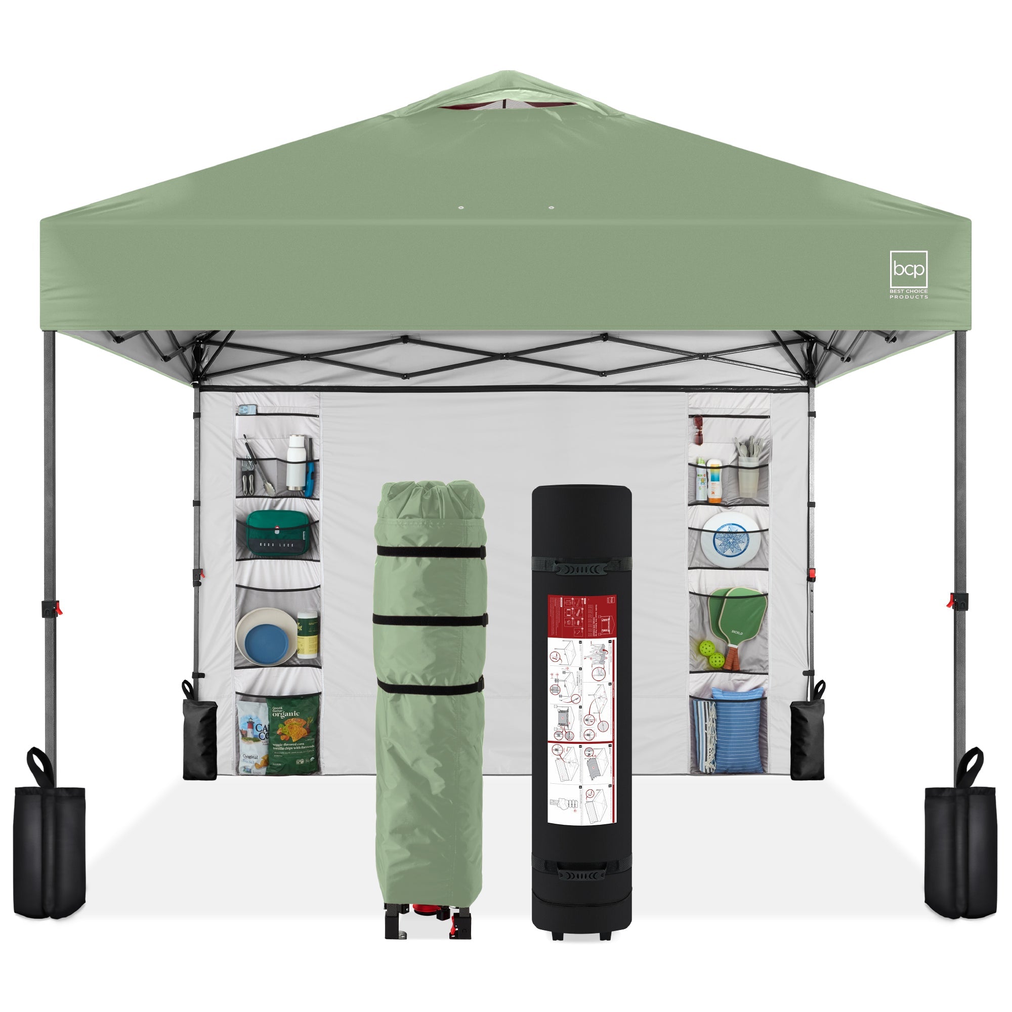 One-Person Setup Instant Pop Up Canopy w/ Side Wall, Carrying Case - 10x10ft - Sage Green