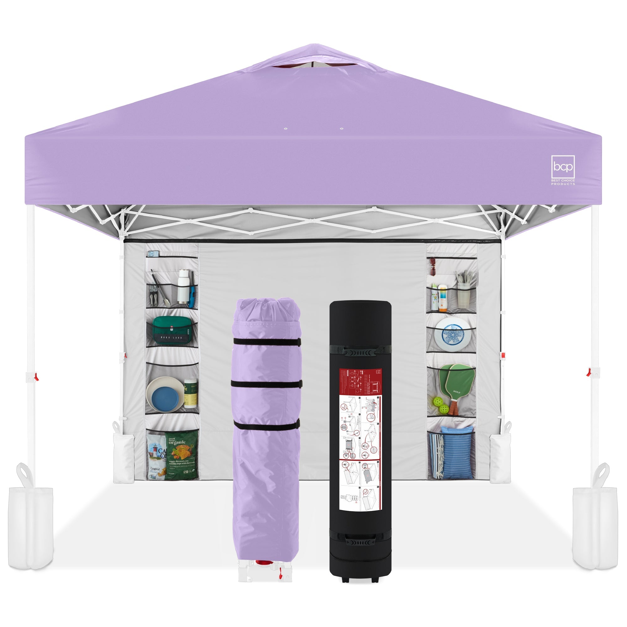 One-Person Setup Instant Pop Up Canopy w/ Side Wall, Carrying Case - 10x10ft - Lilac/White