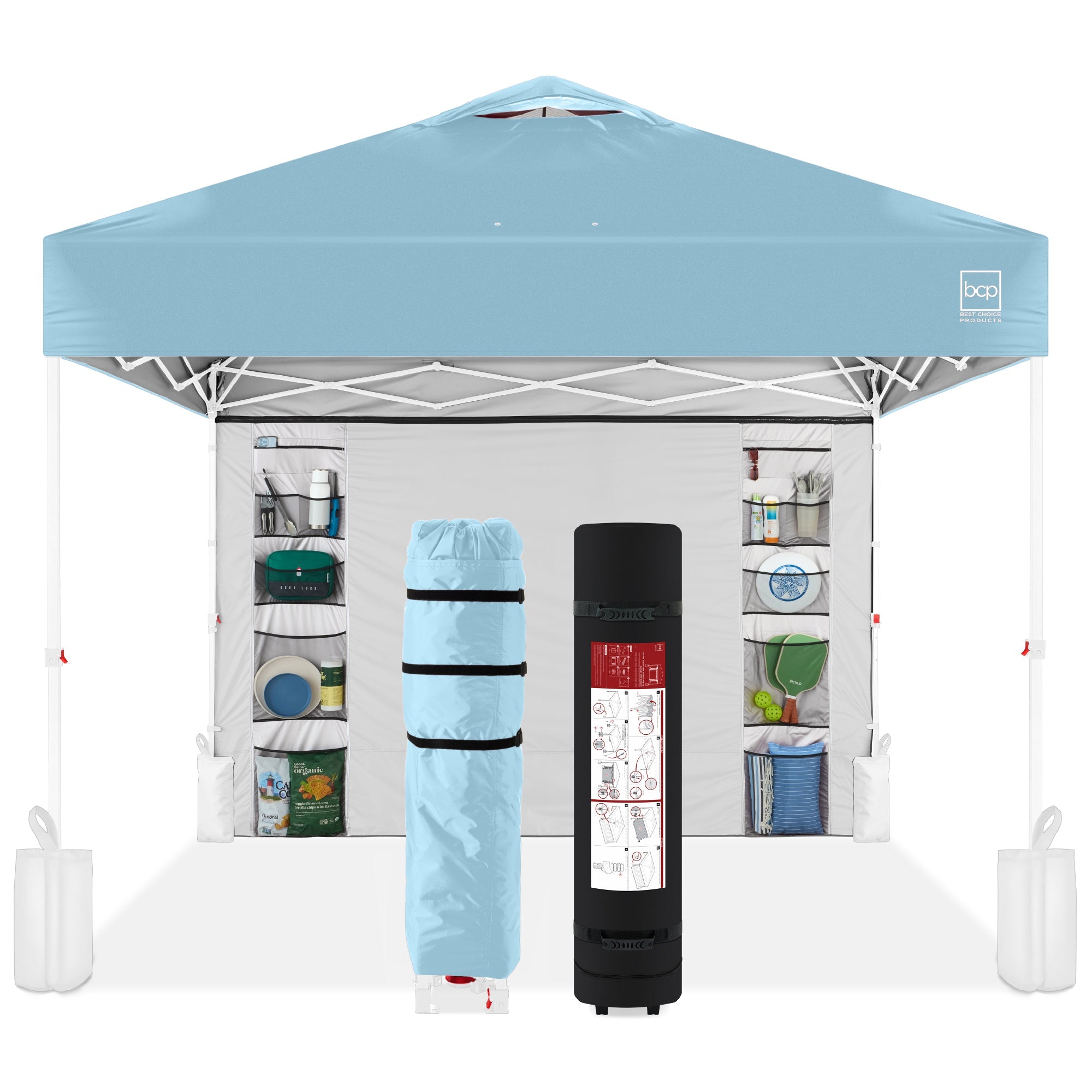One-Person Setup Instant Pop Up Canopy w/ Side Wall, Carrying Case - 10x10ft - Blue/White