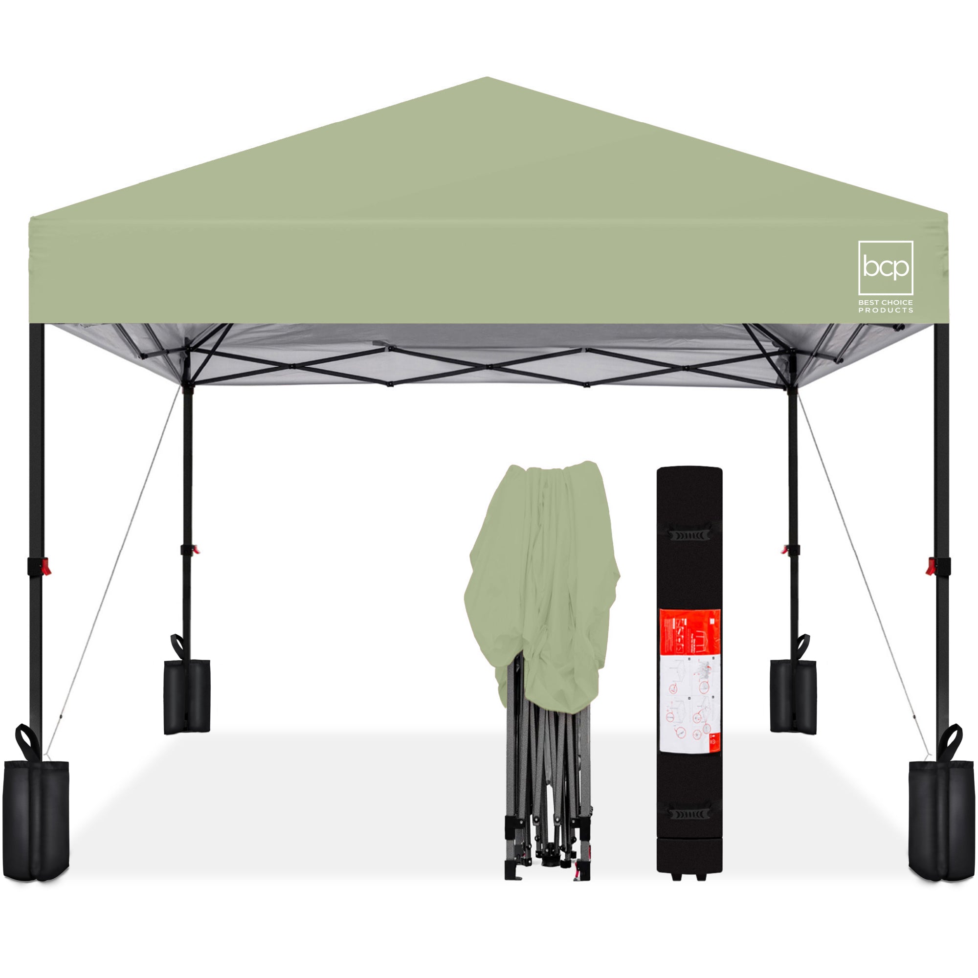 One-Person Setup Instant Pop Up Canopy w/ Case, 4 Weight Bags - 8x8ft - Sage Green