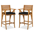 Set of 2 Outdoor Acacia Wood Bar Stools Chairs w/ Weather-Resistant Cushions - Black