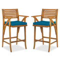 Set of 2 Outdoor Acacia Wood Bar Stools Chairs w/ Weather-Resistant Cushions