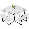 8-Person Circular Picnic Table w/ Umbrella Hole, 4 Benches - White