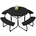 8-Person Circular Picnic Table w/ Umbrella Hole, 4 Benches - Black