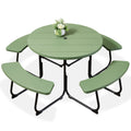 8-Person Circular Picnic Table w/ Umbrella Hole, 4 Benches - Green