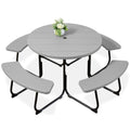 8-Person Circular Picnic Table w/ Umbrella Hole, 4 Benches - Light Gray
