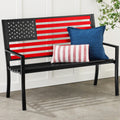 Indoor Outdoor Steel Bench w/ American Flag Backrest, 790lb Capacity - Black/Red