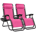 Set of 2 Adjustable Zero Gravity Patio Chair Recliners w/ Cup Holders - Hot Pink