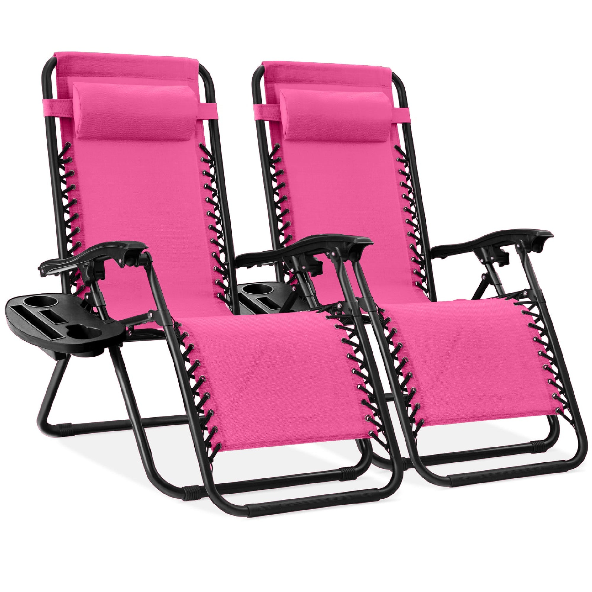 Set of 2 Adjustable Zero Gravity Patio Chair Recliners w/ Cup Holders - Hot Pink
