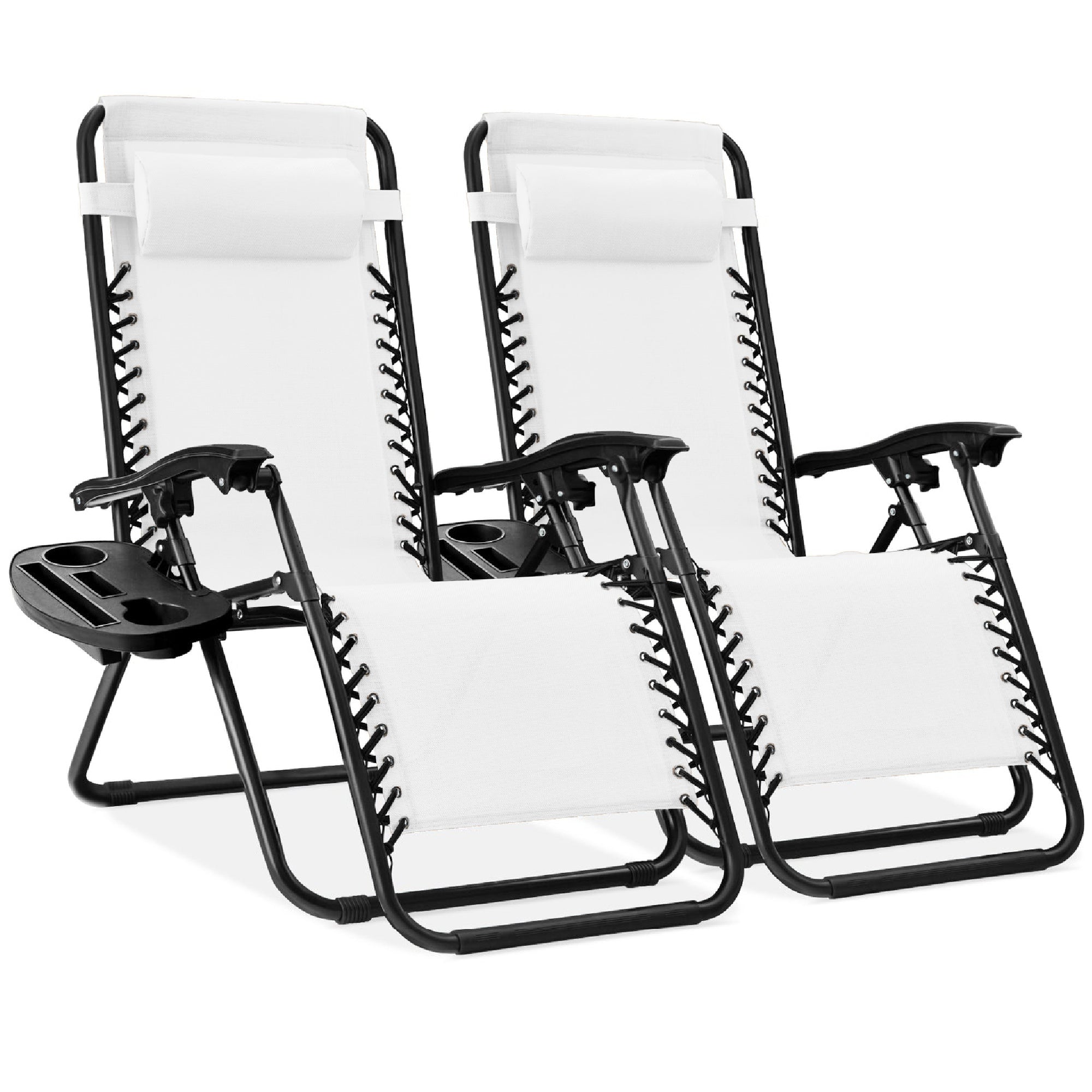 Set of 2 Adjustable Zero Gravity Patio Chair Recliners w/ Cup Holders - White