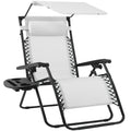 Folding Zero Gravity Recliner Patio Lounge Chair w/ Canopy, Side Tray - White