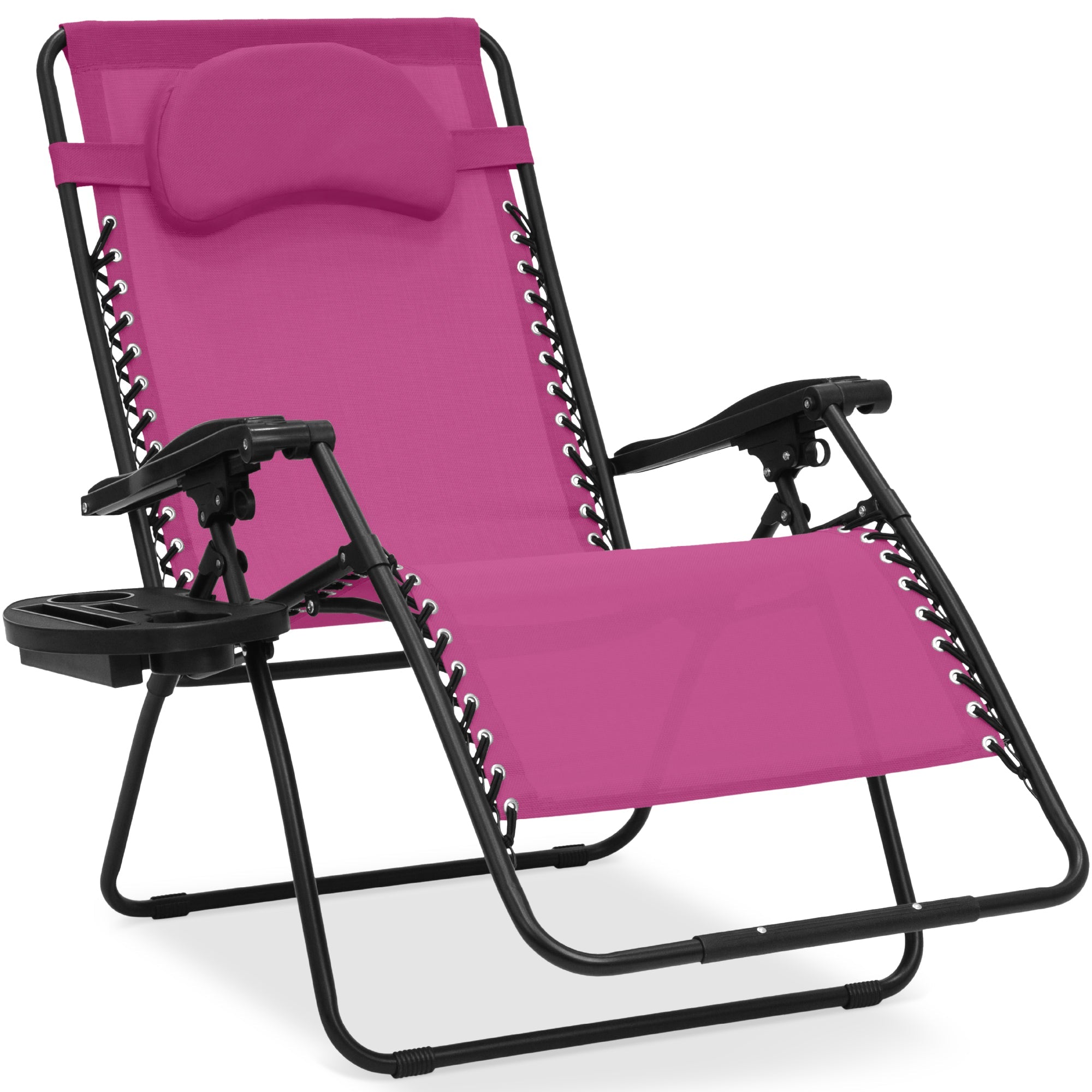 Oversized Reclining Zero Gravity Chair Lounger w/ Cup Holder, Pillow - Hot Pink/Black