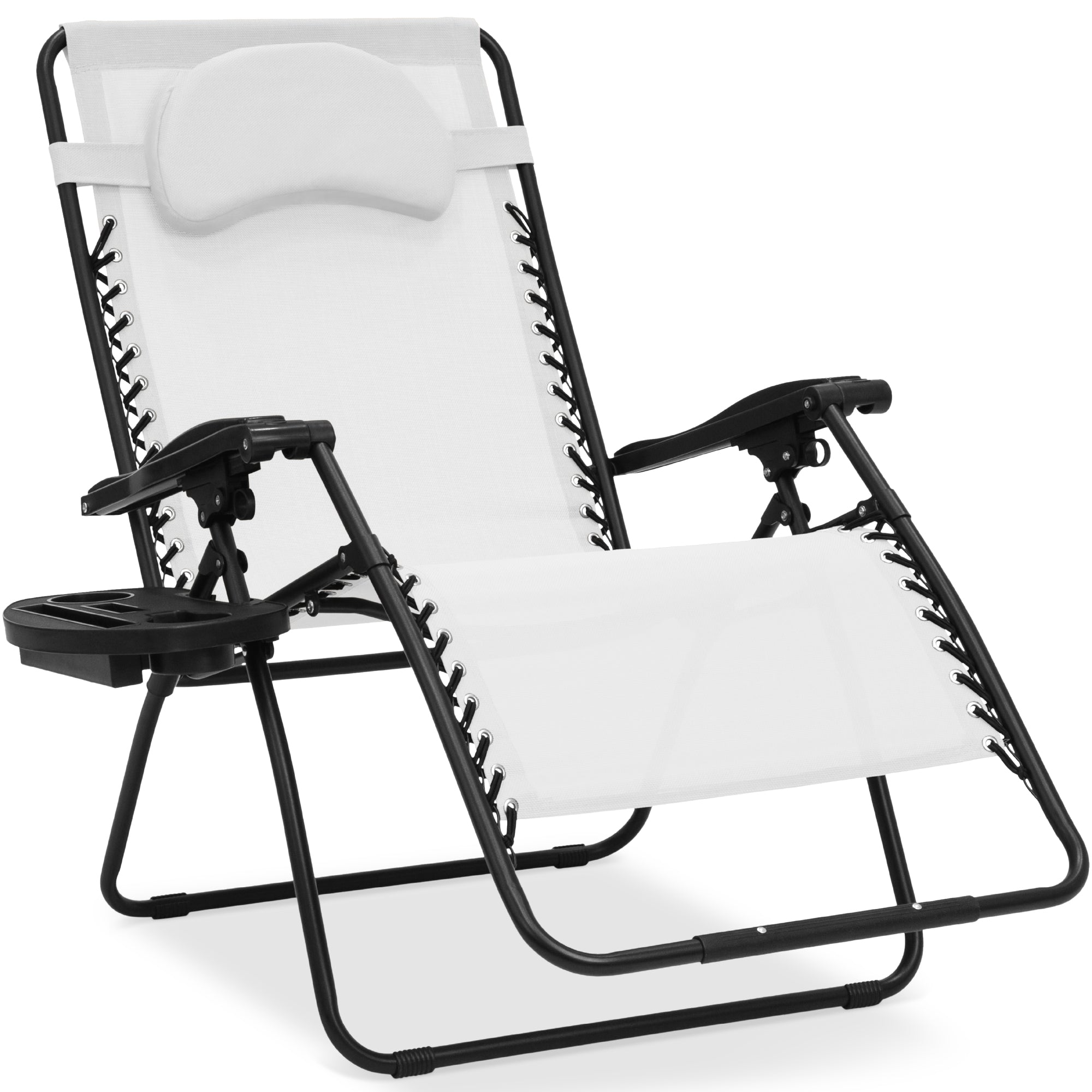 Oversized Reclining Zero Gravity Chair Lounger w/ Cup Holder, Pillow - White