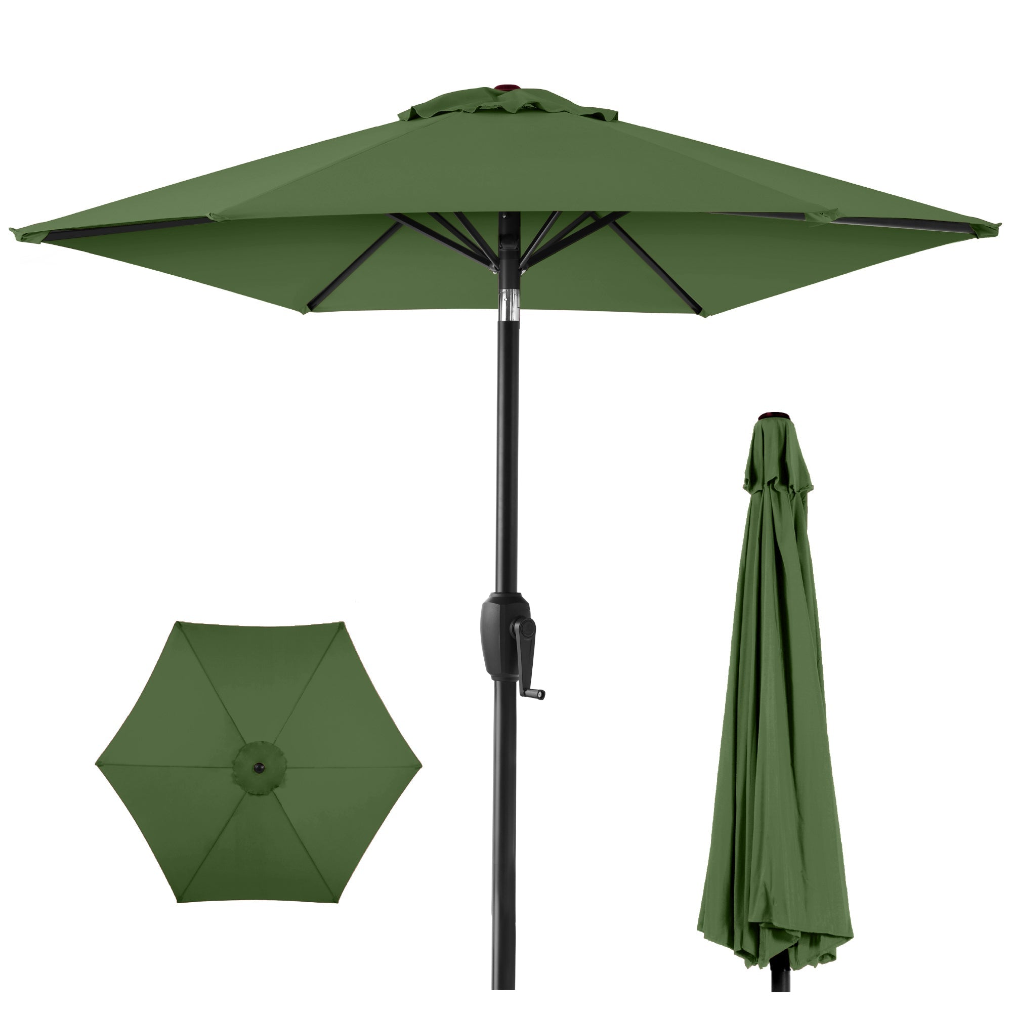 Outdoor Market Patio Umbrella w/ Push Button Tilt, Crank Lift - 7.5ft - Fern