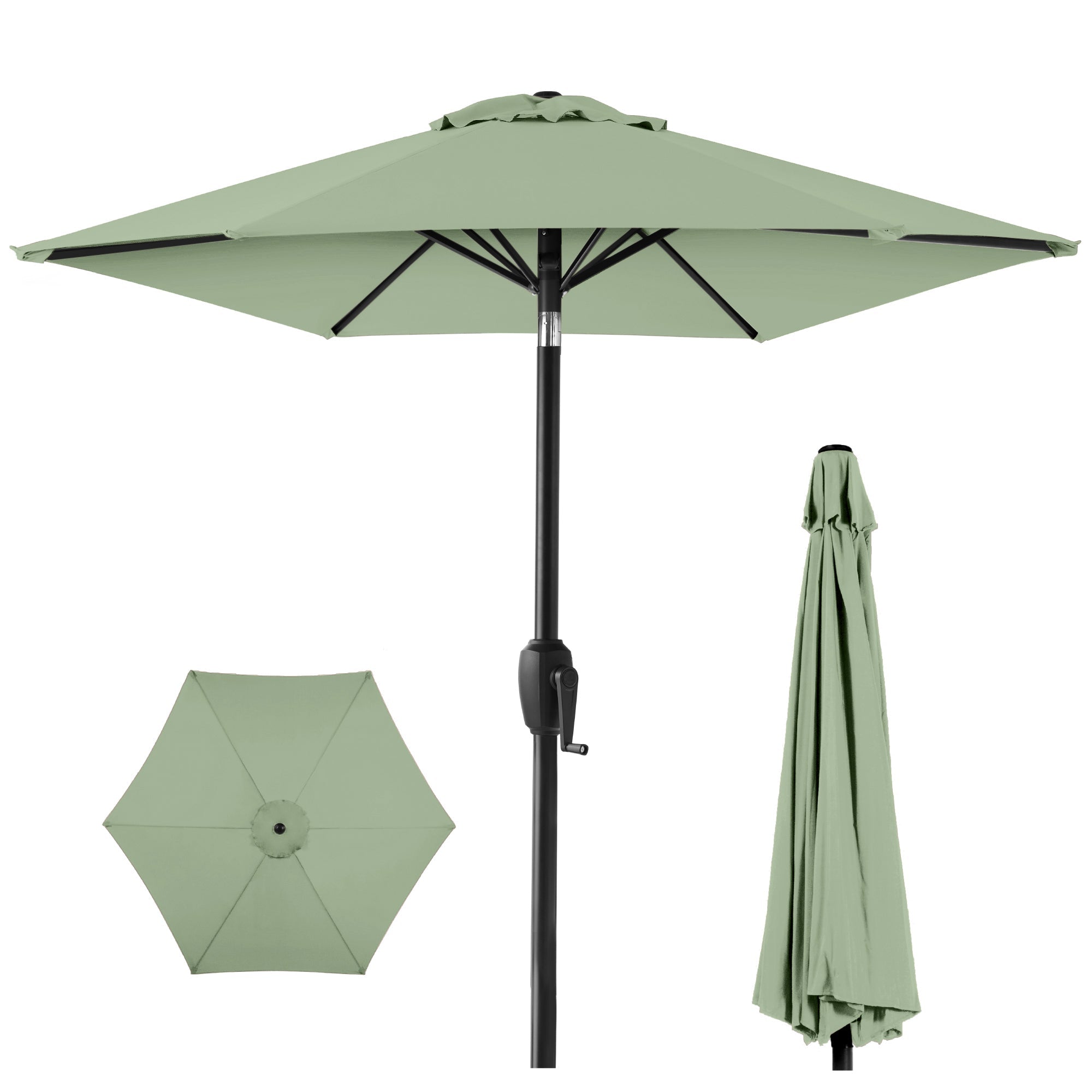 Outdoor Market Patio Umbrella w/ Push Button Tilt, Crank Lift - 7.5ft - Sage Green