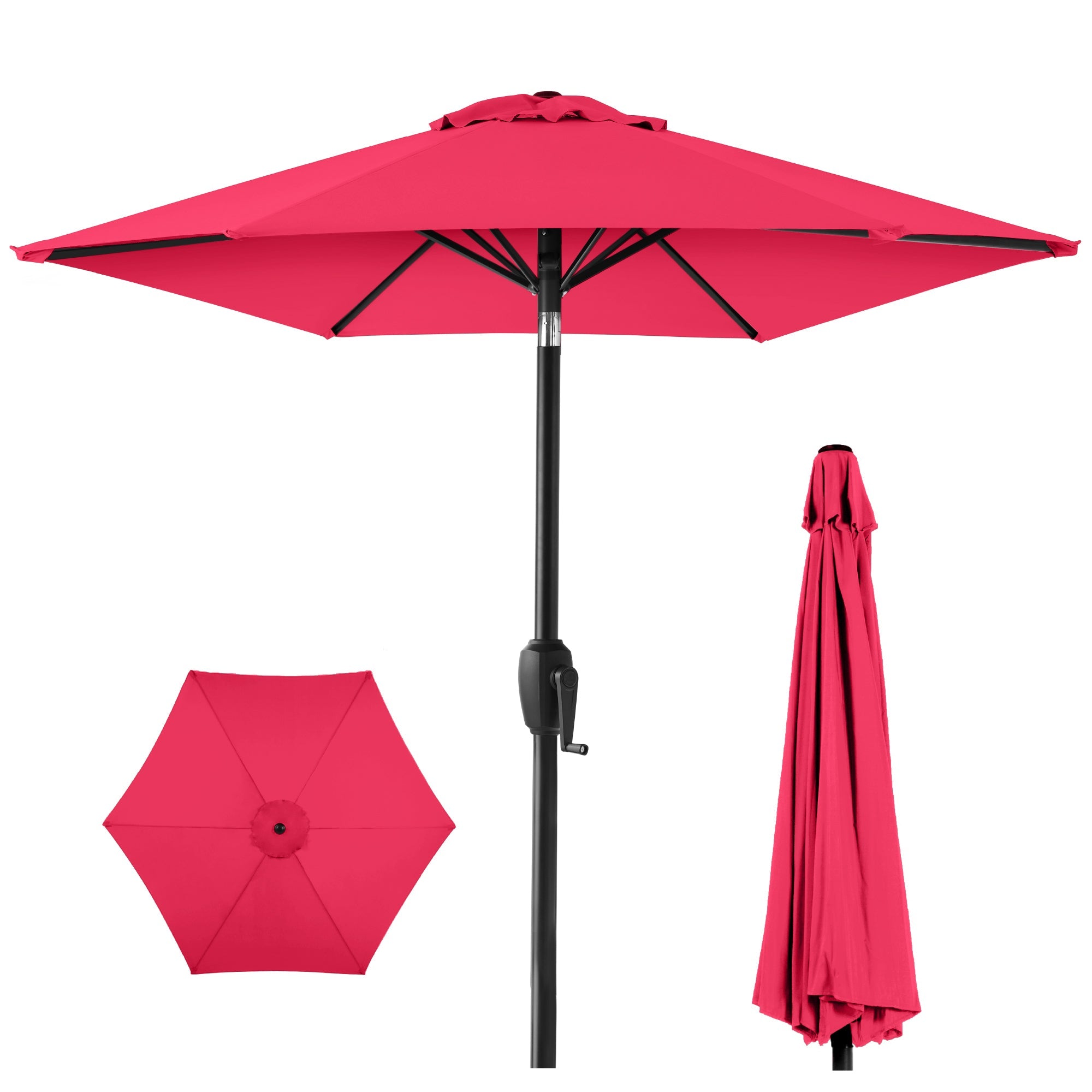 Outdoor Market Patio Umbrella w/ Push Button Tilt, Crank Lift - 7.5ft - Hot Pink