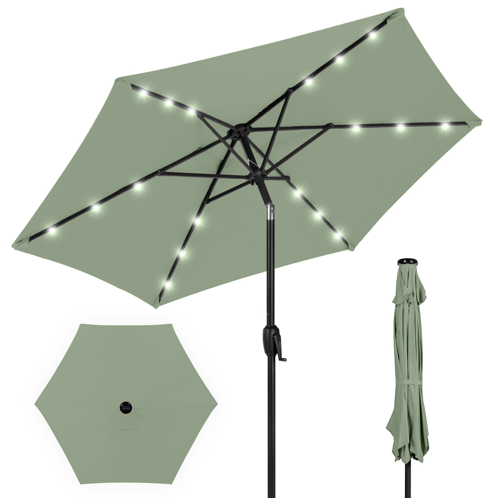 Outdoor Solar Patio Umbrella w/ Push Button Tilt, Crank Lift - 7.5ft - Sage Green