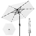 Outdoor Solar Patio Umbrella w/ Push Button Tilt, Crank Lift - 7.5ft - White