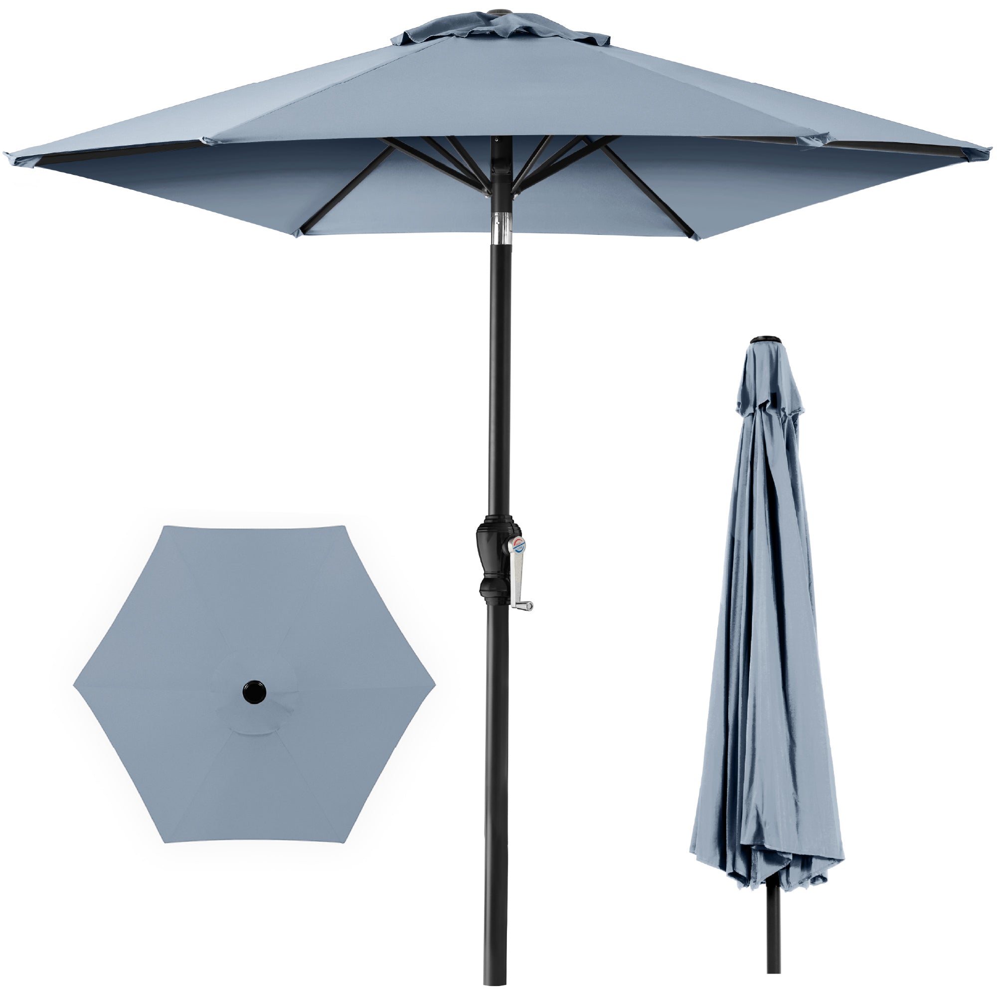 Outdoor Steel Market Patio Umbrella Decoration w/ Tilt, Crank Lift - 10ft - Breeze Blue