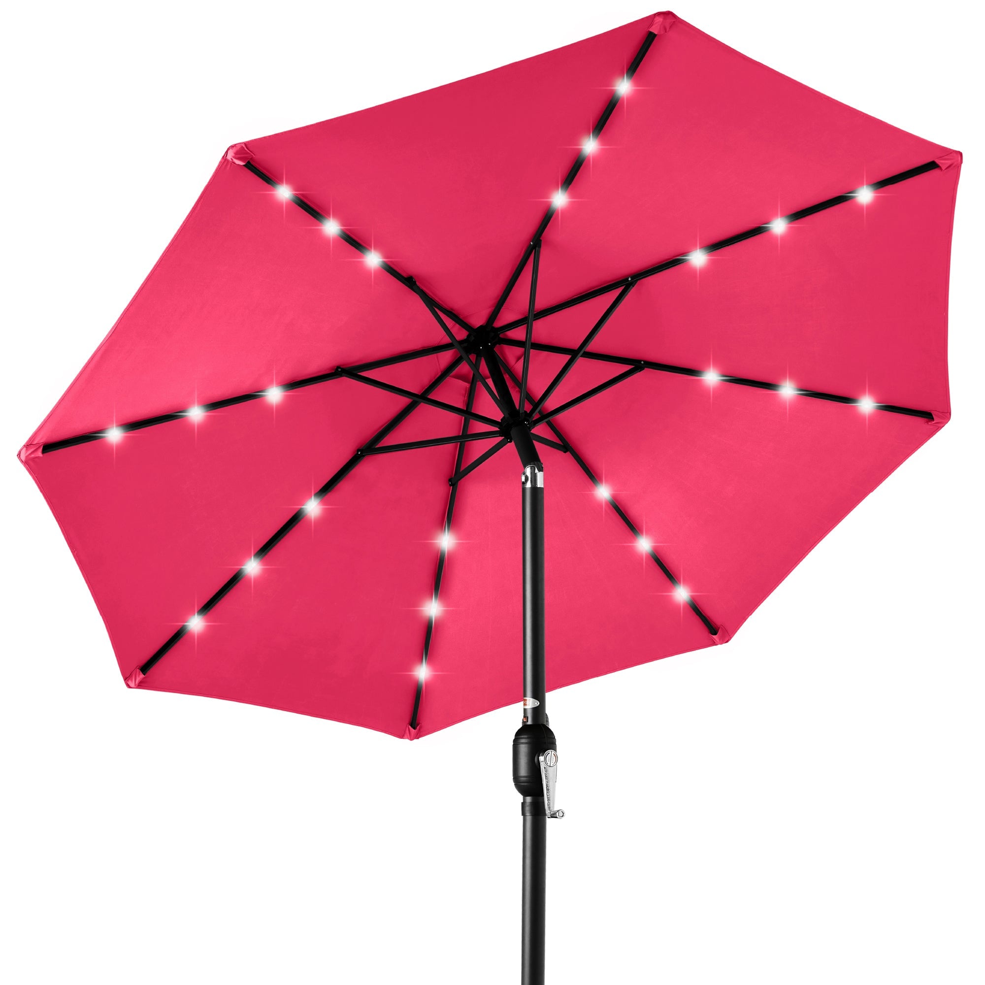 Solar LED Lighted Patio Umbrella w/ Tilt Adjustment, UV-Resistant - 10ft - Hot Pink