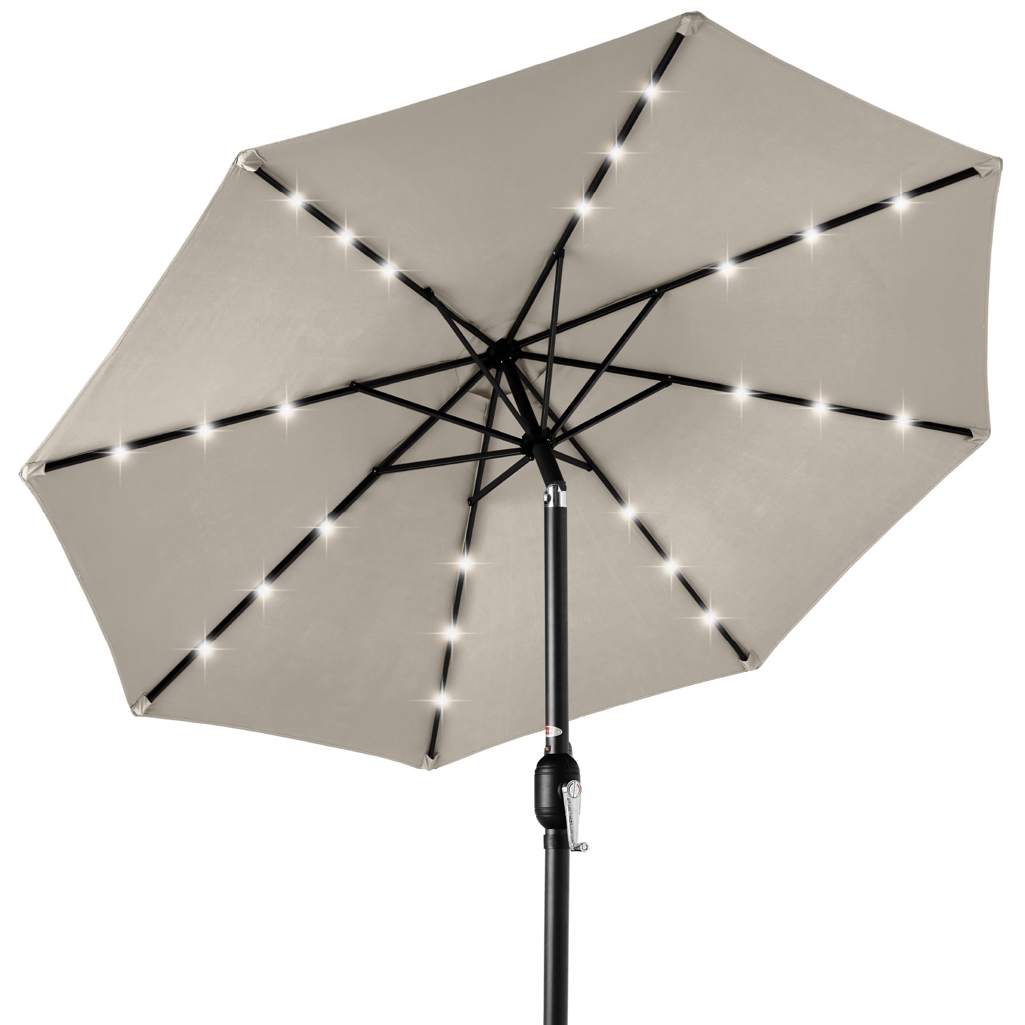 Solar LED Lighted Patio Umbrella w/ Tilt Adjustment, UV-Resistant - 10ft - Beige