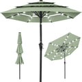 3-Tier Solar Patio Umbrella w/ LED Lights, Tilt Adjustment, Crank - 10ft - Sage Green