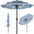 3-Tier Solar Patio Umbrella w/ LED Lights, Tilt Adjustment, Crank - 10ft - Breeze Blue
