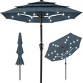 3-Tier Solar Patio Umbrella w/ LED Lights, Tilt Adjustment, Crank - 10ft - Slate Blue