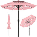 3-Tier Solar Patio Umbrella w/ LED Lights, Tilt Adjustment, Crank - 10ft - Carnation
