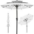 3-Tier Solar Patio Umbrella w/ LED Lights, Tilt Adjustment, Crank - 10ft - White