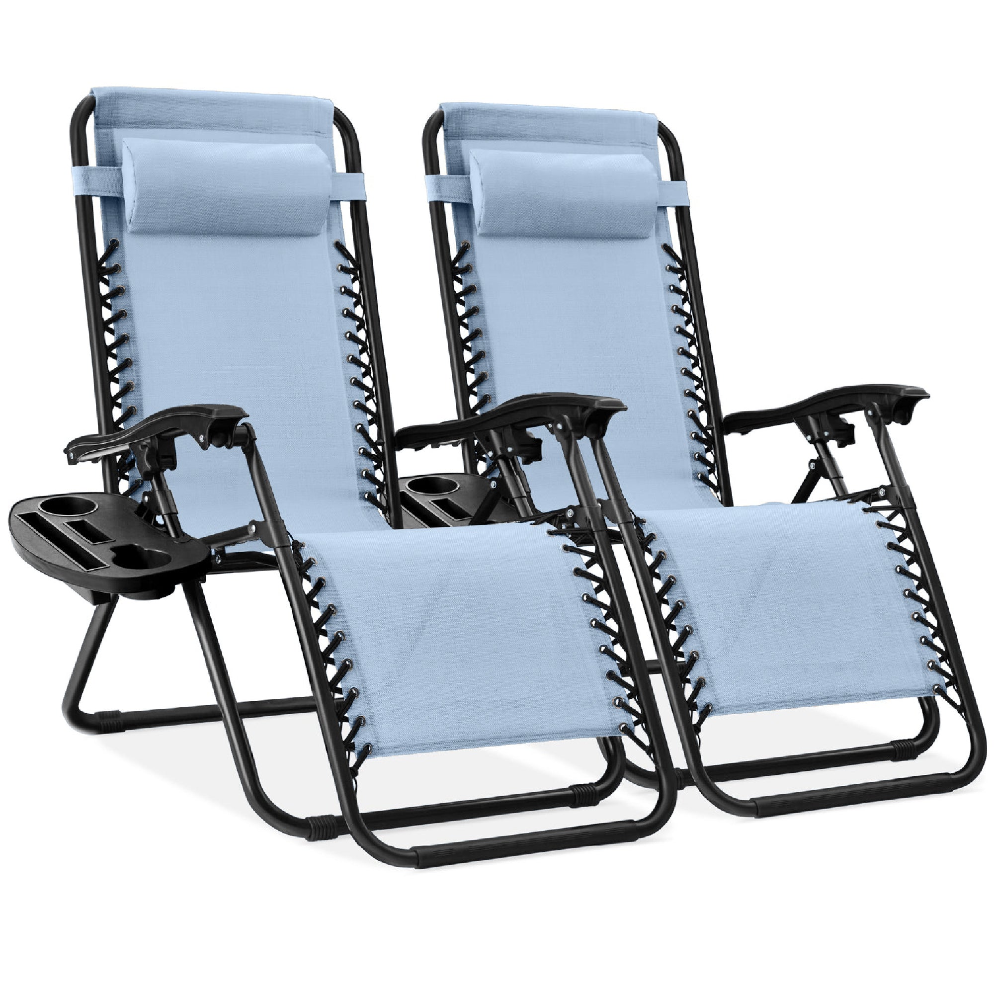Set of 2 Adjustable Zero Gravity Patio Chair Recliners w/ Cup Holders - Dusty Blue