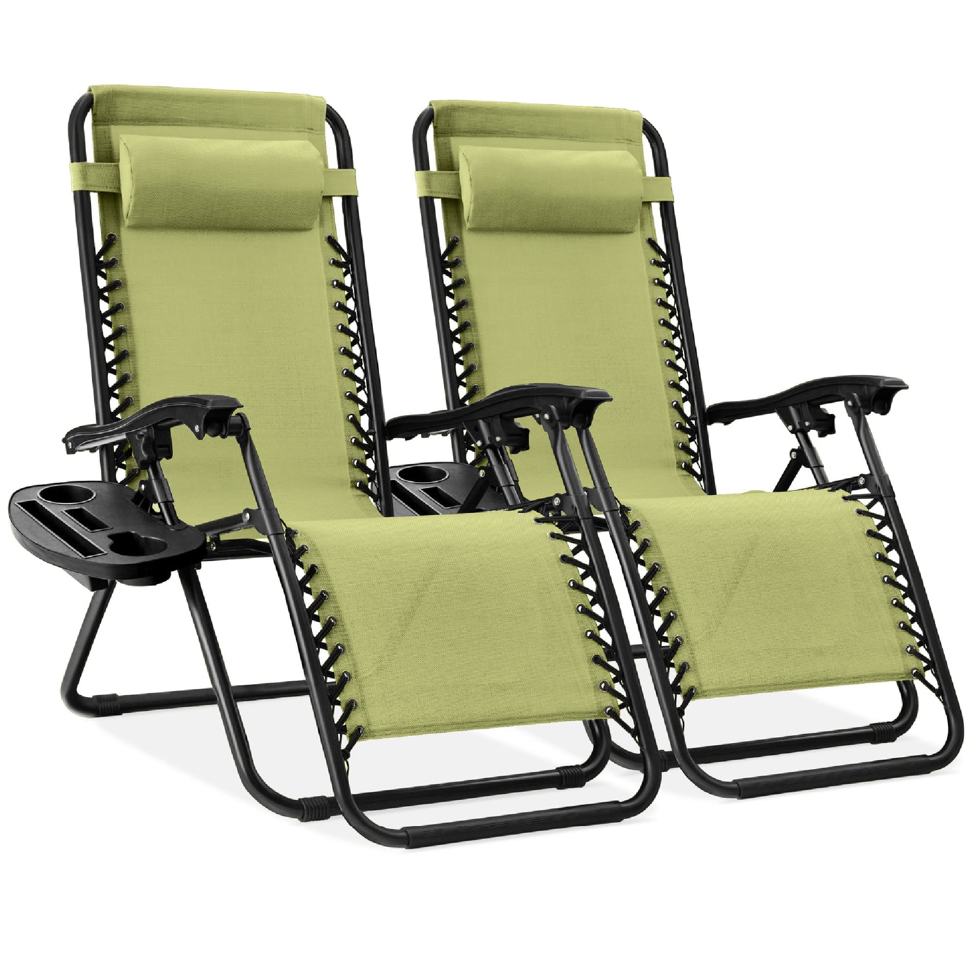 Set of 2 Adjustable Zero Gravity Patio Chair Recliners w/ Cup Holders - Dusty Green