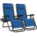 Set of 2 Adjustable Zero Gravity Patio Chair Recliners w/ Cup Holders - Marine Blue
