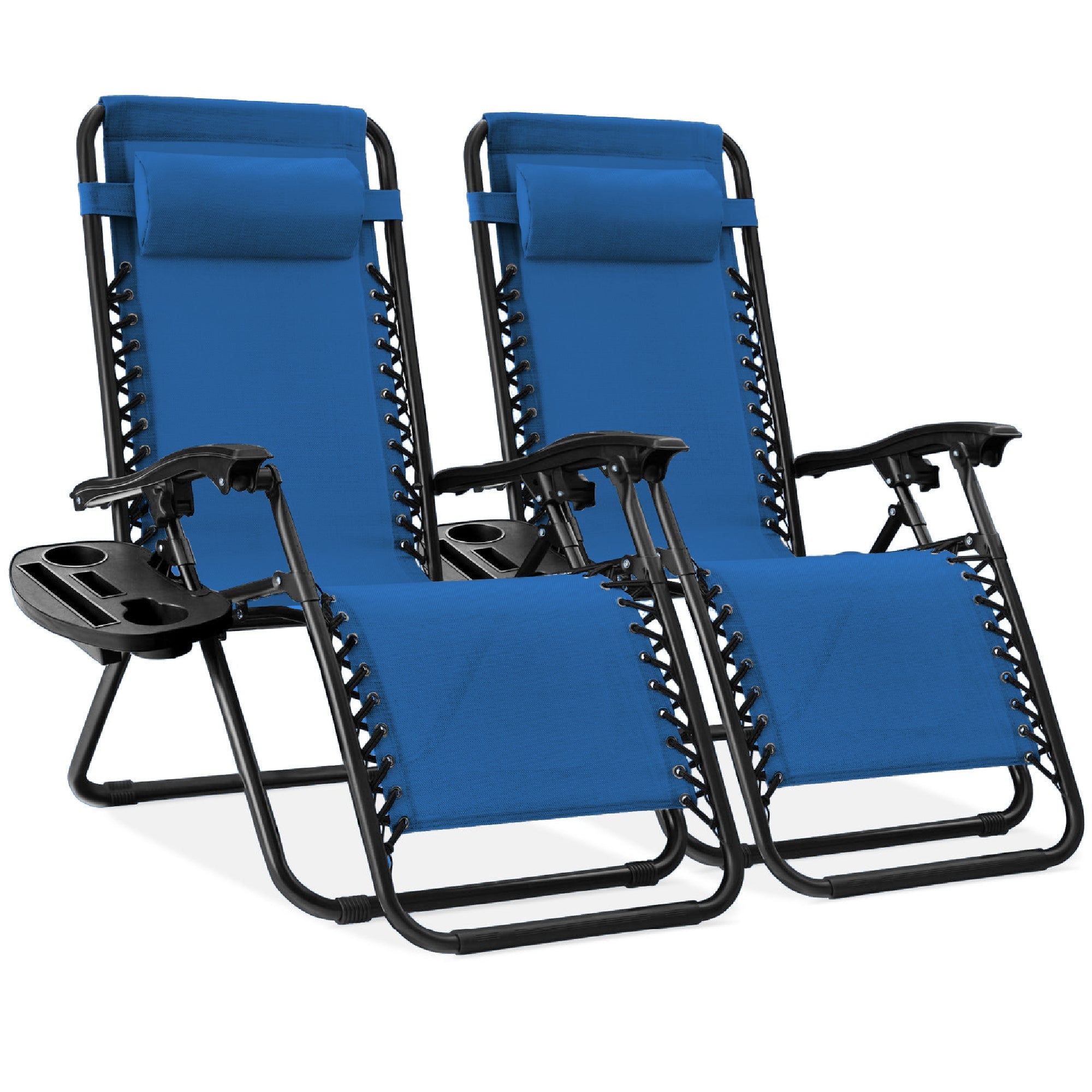 Set of 2 Adjustable Zero Gravity Patio Chair Recliners w/ Cup Holders - Marine Blue