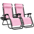 Set of 2 Adjustable Zero Gravity Patio Chair Recliners w/ Cup Holders - Bubblegum Pink