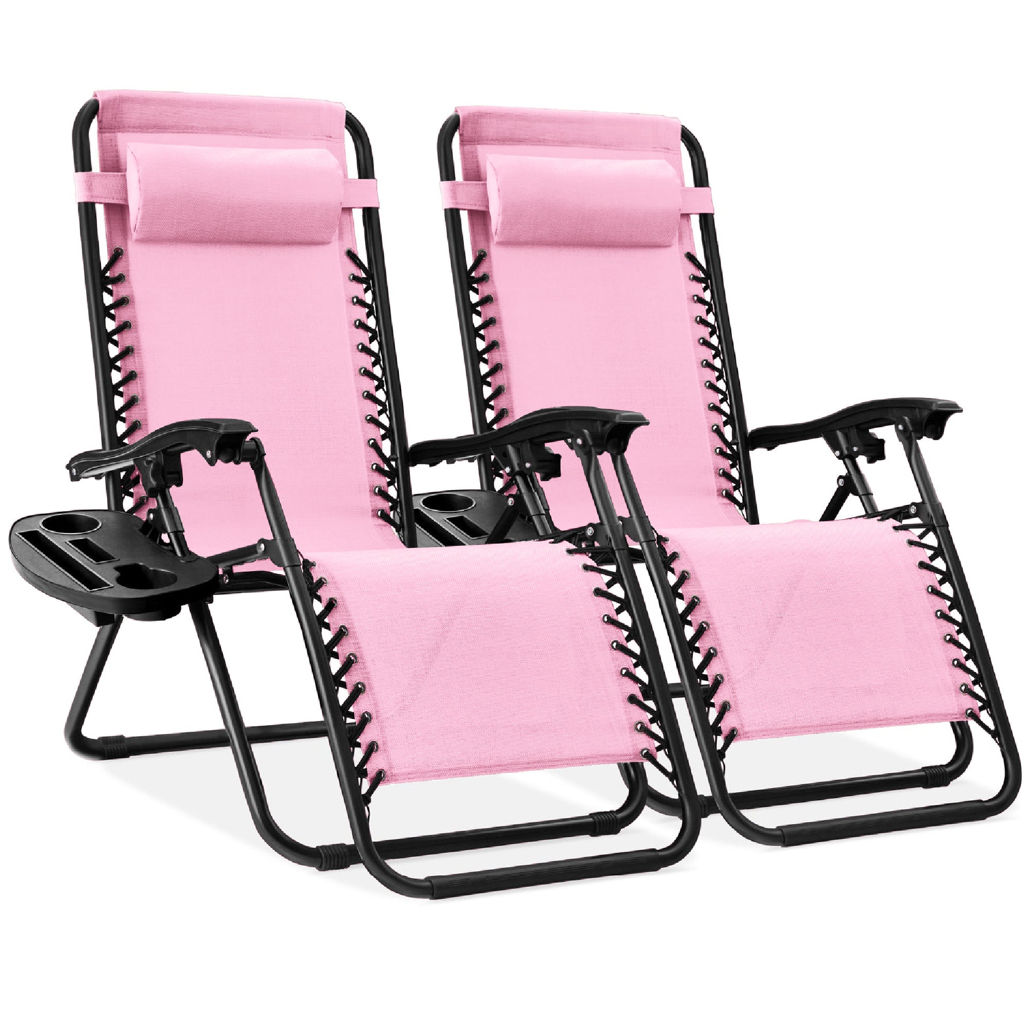 Set of 2 Adjustable Zero Gravity Patio Chair Recliners w/ Cup Holders - Bubblegum Pink