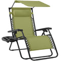 Folding Zero Gravity Recliner Patio Lounge Chair w/ Canopy, Side Tray - Dusty Green