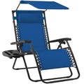 Folding Zero Gravity Recliner Patio Lounge Chair w/ Canopy, Side Tray - Marine Blue