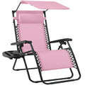 Folding Zero Gravity Recliner Patio Lounge Chair w/ Canopy, Side Tray - Bubblegum Pink