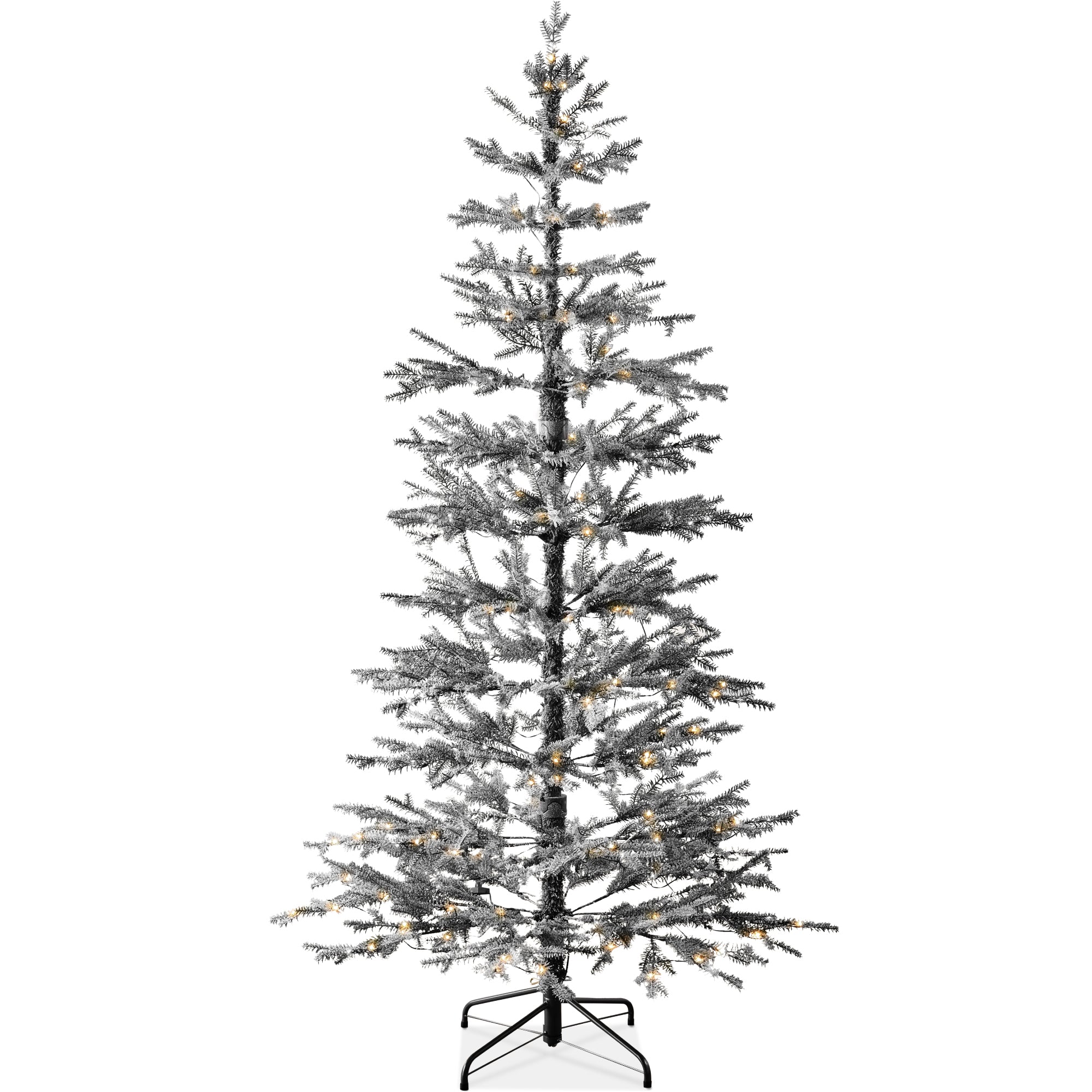 Black Pre-Lit Sparse Flocked Christmas Tree w/ 2-in-1 LEDs, Cordless Connection - 4.5ft