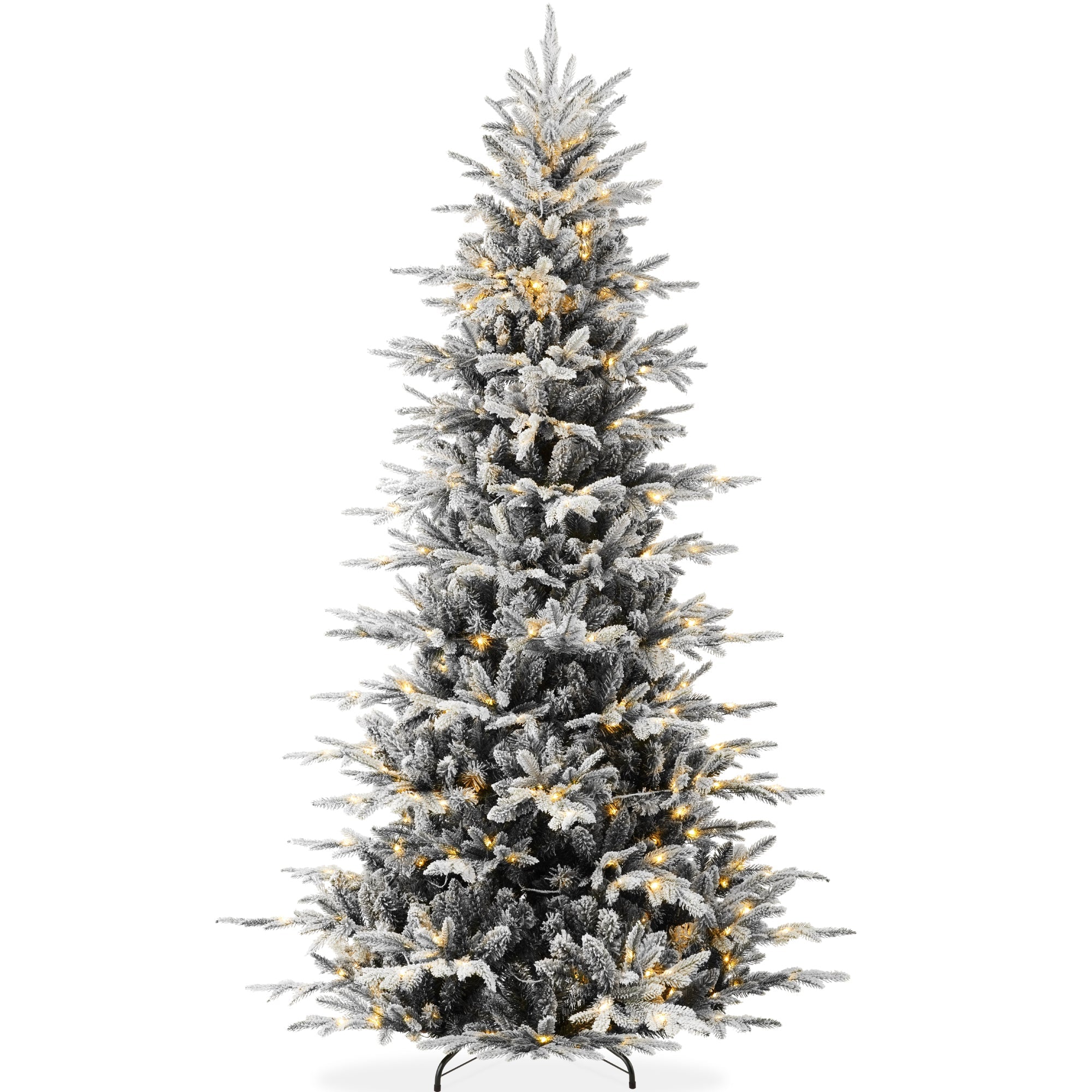 Pre-Lit Flocked Artificial Aspen Noble Fir Christmas Tree w/ Metal Stand - 12f