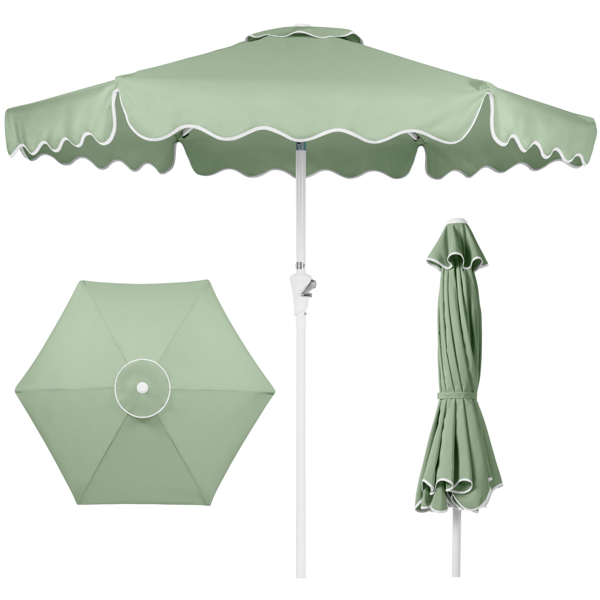 7.5ft Patio Market Umbrella,Wavy Trim, UV-Fade-Resistant, Crank & Tilt - Sage Green